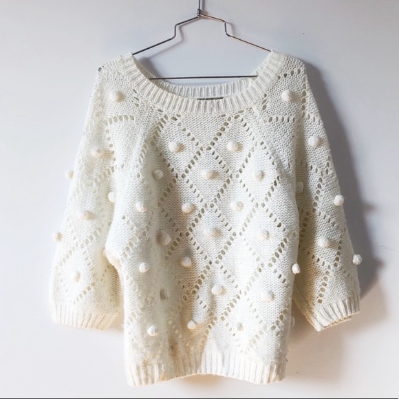Katsumi Pompom Textured Knit Cropped Sweater Sz M - Picture 2 of 5